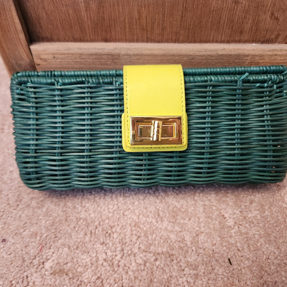 Green Woven Clutch with Yellow Accent